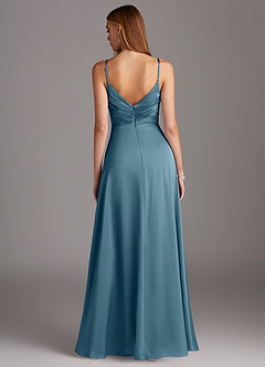 Azazie Calissa Final Sale Bermuda A-Line V-Neck Pleated Stretch Satin Dress image2