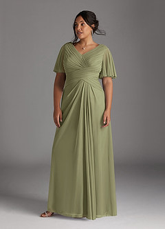 Azazie Emmeline Mother of the Bride Dresses Pistachio A-Line V-Neck Pleated Mesh Dress image6