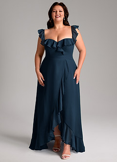 Azazie Lyra Bridesmaid Dresses Dark Navy A-Line Chiffon Convertible Dress image15