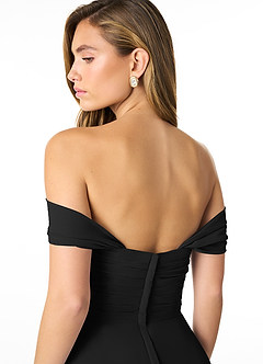 Azazie Kaitlynn Bridesmaid Dresses Black Empire Ruched Chiffon Convertible Dress image6