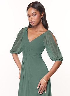 Azazie Noelia Final Sale Candy Pink A-Line Pleated Mesh Dress image5