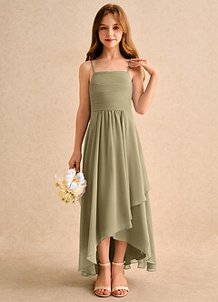 Azazie Twilight Dance Girls Formal Robe Demoiselle D'honneur Fillette Robe Trapèze en Mousseline de soie Plissée Vert Mousse image5