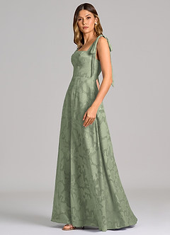 Azazie Debra Bridesmaid Dresses Agave A-Line with Pockets Floral Burnout Dress image3