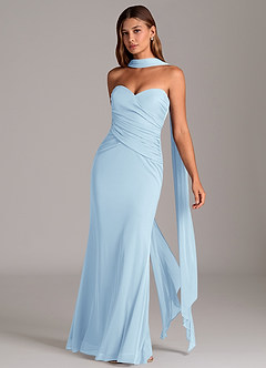 Azazie Katelyn Bridesmaid Dresses Sky Blue Sheath Strapless Mesh Convertible Dress image3