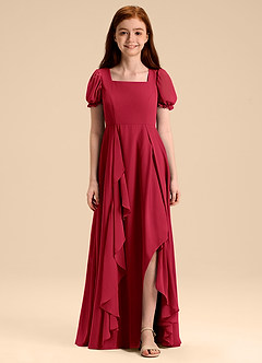 Azazie Priya Junior Scarlet A-Line Blouson Chiffon Dress image3