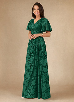 Azazie Emmeline Mère de la mariée Robes Robe Trapèze en Blumen-Burnout Plissée émeraude image3