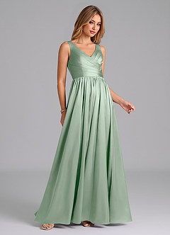 Azazie Keyla Bridesmaid Dresses Agave A-Line Pleated Stretch Satin Dress image6