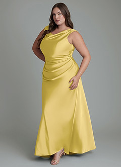 Azazie Kieryn Bridesmaid Dresses Canary Mermaid Pleated Stretch Satin Dress image11