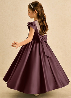Azazie Toffee Abiti da Ragazza di Fiori Abito Stile Principessa in Raso Opaco Fiocco Sangria image5