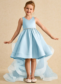Azazie Julietta Flower Girl Dresses Sky Blue Ball-Gown Convertible Tulle Dress image2