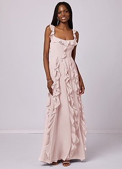 Barbie ♥ Azazie Bridesmaid Dresses Blushing Pink A-Line with Pockets Chiffon Dress image3