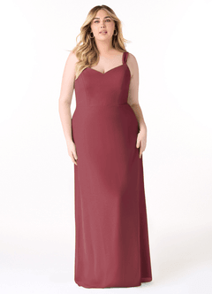 Azazie Denice Vestidos de damas de honor Vestido de Merlot de Gasa de Corte Recto con Plisado image9