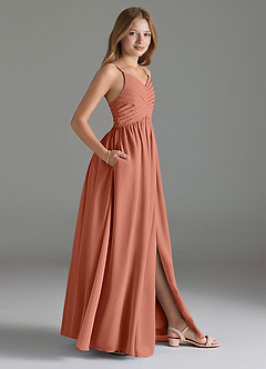 Azazie Alia Junior MAI TAI A-Line Pleated Chiffon Dress image3