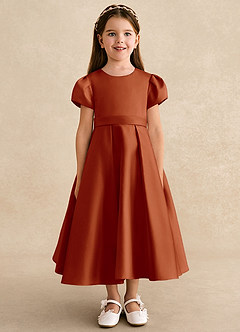 Azazie Princess Flower Girl Dresses Paprika A-Line Pleated Matte Satin Dress image5