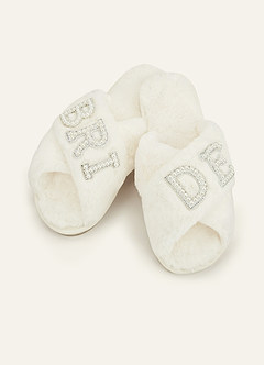 front Bride Fuzzy Slippers with Pearl Letters
