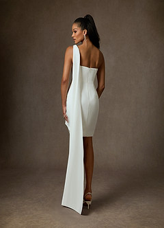 Azazie Yusra Vestidos de novia Vestido de Diamante Blanco de Satén con cara trasera de crepé de Corte Recto con Escote de Corazón image7