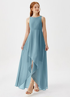 Azazie Lizette Junior Moody Blue A-Line Pleated Chiffon Dress image4