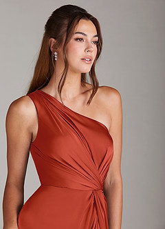 Azazie Brooke Suknie dla druhen Linia A Jedno ramię Satyna elastyczna Długość kostki Sukienka image6