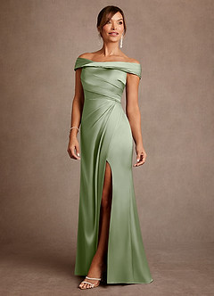 Azazie Bedford vestidos de madre de la novia Vestido de Salvia Polvorienta de Satén Elástico de Corte Recto con Plisado image2