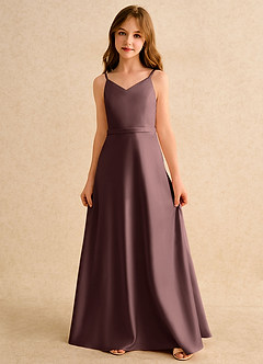 Azazie Fishie Girls Formal Flower Girl Dresses Espresso A-Line Matte Satin Dress image4