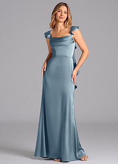 Azazie Adi Probar vestidos en casa Vestido de Borgoña de Satén Elástico de Corte en A con Plisado image4