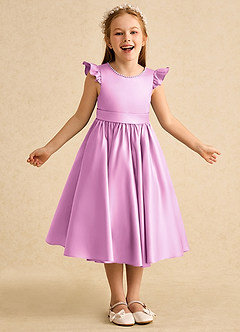 Azazie Dumpling Flower Girl Dresses Candy Pink A-Line Bow Matte Satin Dress image2