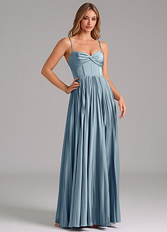 Azazie Akiko Bridesmaid Dresses Dusty Blue A-Line Sweetheart Neckline Stretch Satin Dress image3