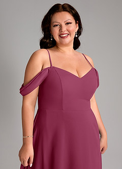 Azazie Marley Bridesmaid Dresses Mulberry A-Line Off the Shoulder Chiffon Convertible Dress image16