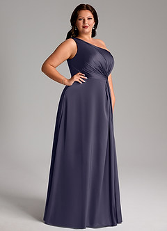 Azazie Brooke Jurken voor bruidsmeisjes Jurk van Stretch Satijn met A-Lijn One-Shoulder Stormachtig image10