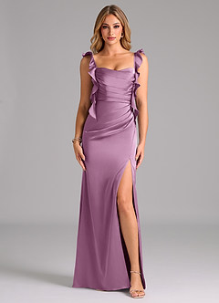 Azazie Jessamine Bridesmaid Dresses Wisteria A-Line Corset Stretch Satin Dress image3