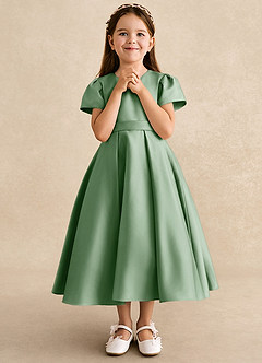 Azazie Princess Flower Girl Dresses Matcha A-Line Pleated Matte Satin Dress image4
