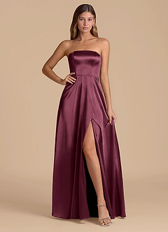 Azazie Wren Jurken voor bruidsmeisjes Jurk van Metaalachtig Satijn met A-Lijn Strapless Cabernet image1