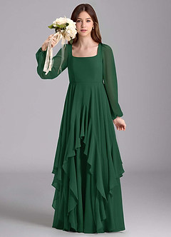 Azazie Clara Junior Robe Trapèze en Mousseline de soie Blouson Vert Foncé image3