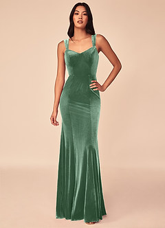 Azazie Lanessa Bridesmaid Dresses Eucalyptus Mermaid V-Neck Keyhole Back Velvet Dress image1