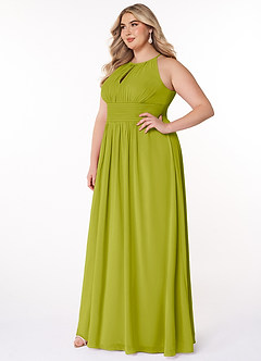 Azazie Bonnie Bridesmaid Dresses Lemongrass A-Line Keyhole Ruched Chiffon Dress image8