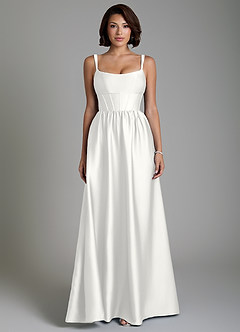 Azazie Mona Bridesmaid Dresses White A-Line Corset Stretch Satin Dress image4