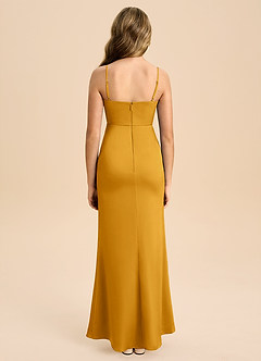 Azazie Buzzy Junior Vestido Caramelo de Cetim elástico de Bainha com Plissado image2