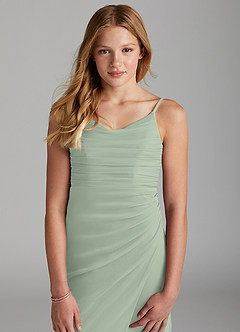 Azazie Deandra Junior Dusty Sage Sheath Mesh Dress image6