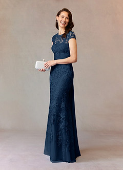 Azazie Jamila vestidos de madre de la novia Vestido de Azul Marino Oscuro de Encaje de Sirena image1