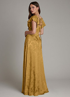 Azazie Keya Bridesmaid Dresses Marigold Jacquard A-Line Ruched Jacquard Dress image4