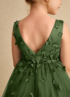 Azazie Lana Flower Girl Dresses Olive A-Line Sleeveless Matte Satin Dress image7