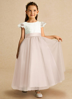 Azazie Pookie Flower Girl Dresses Rose Petal A-Line Lace Tulle Dress image4