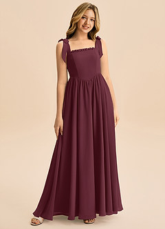 Azazie Delia Junior Abito A-Line in Chiffon Fiocco Cabernet image1