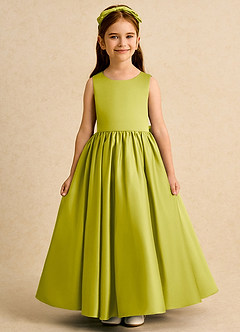Azazie Nellia Flower Girl Dresses Lemongrass A-Line Bow Matte Satin Dress image2