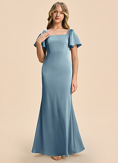 Azazie Chace Junior Dusty Blue Sheath Stretch Satin Dress image6
