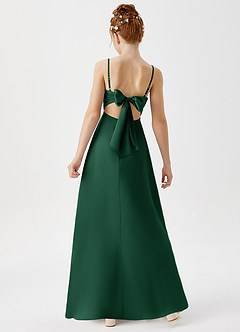 Azazie Shale Junior Robe Trapèze en Satin extensible Vert Foncé image3