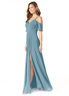 Azazie Dakota Abiti da Damigella Abito A-Line in Chiffon con Scollo a V a Pieghe Blu Lunatico image6