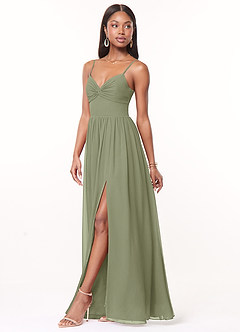 Azazie Zeya Brautjungfernkleider A-Linie V-Hals Gefaltet Chiffon Kleid Pistazie image4