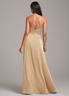 Azazie Naeem Bridesmaid Dresses Champagne A-Line Stretch Satin Dress image6