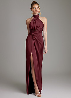 Azazie Gracelynn Rochii de domnișoară de onoare Teacă Plisat Satin elastic Lungime până la podea Rochie image1